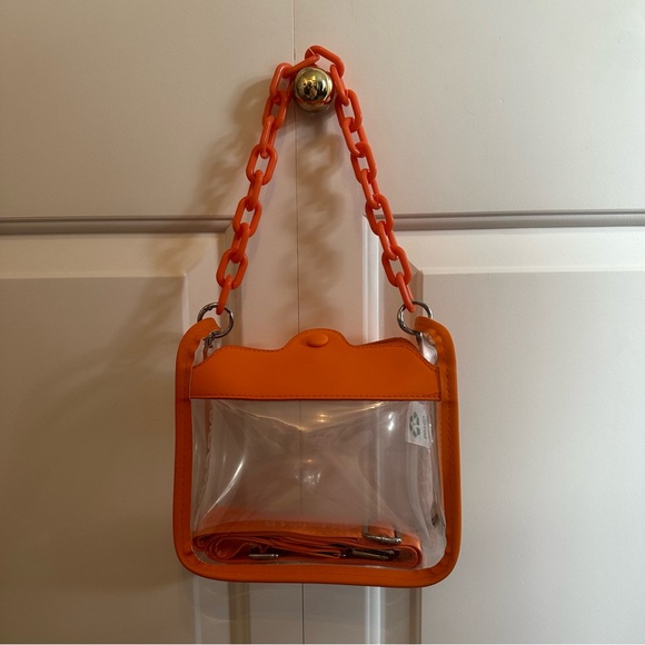 Orange Crossbody Bag with Chunky Chain Strap - Picture 3 of 3